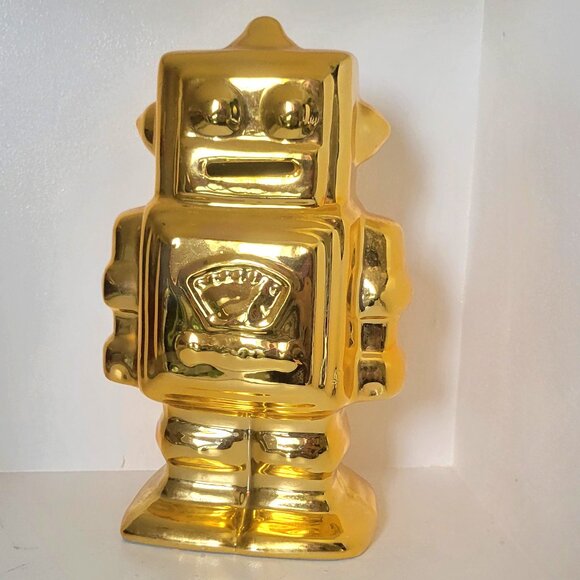 Gold Retro Vintage Style Robot Ceramic Piggy Coin Bank - Picture 3 of 7